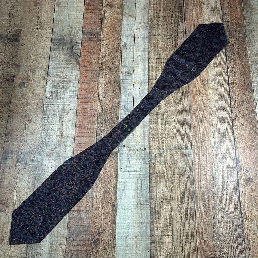 Vintage 90s Hardy Amies Silk Paisley Necktie Wide Power Tie Made In Australia